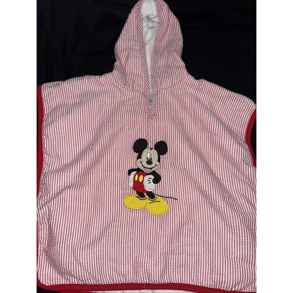 Disney Mickey Mouse Hooded Cape Bath Towel/Cover Up Red Seersucker Small - Picture 1 of 5